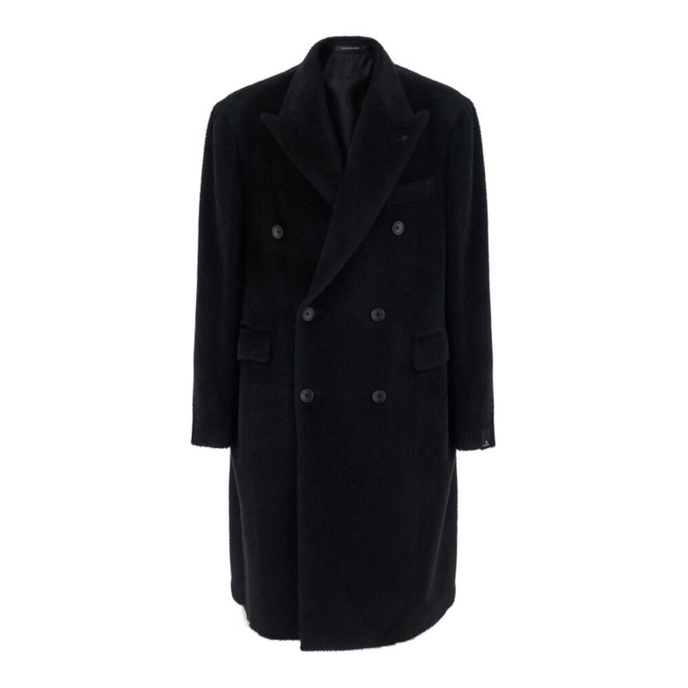 Tagliatore Men Black Tech Fabric Coat With Notched Revers For Women